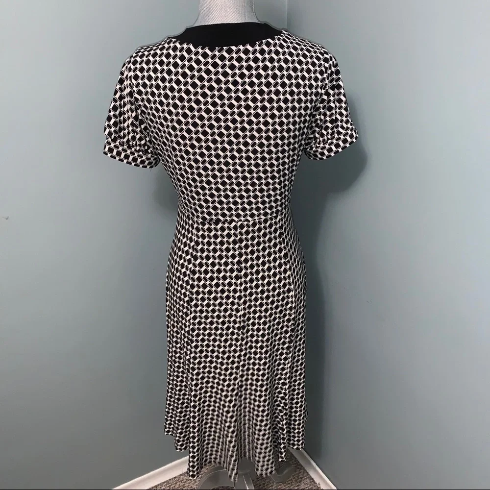 EVAN PICONE black and off white V-neck print dress office wear casual size 8 - Picture 4 of 6